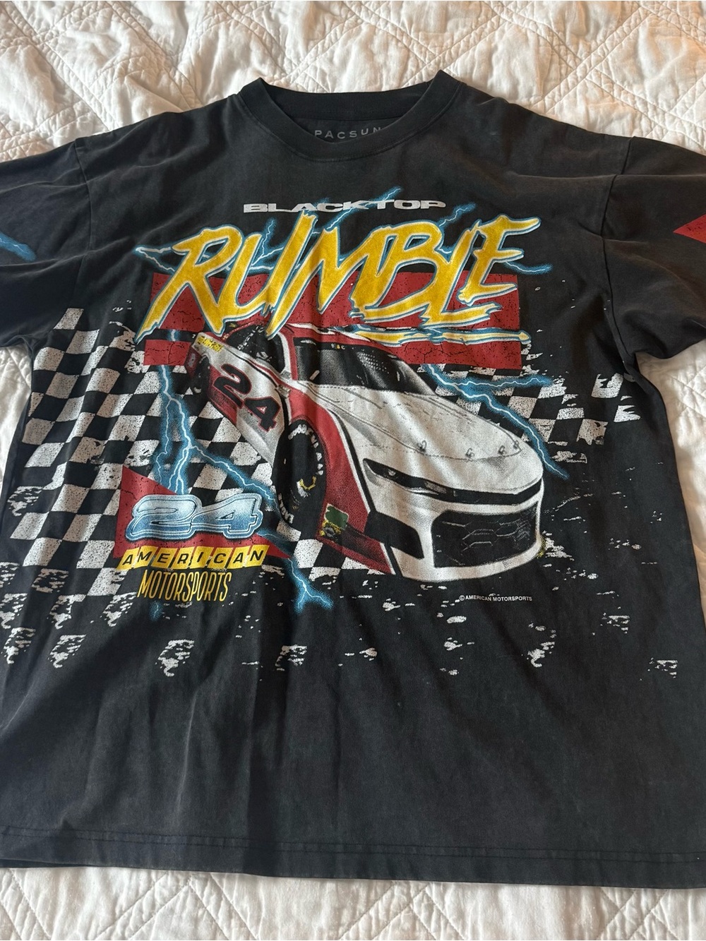 PacSun Black Graphic 'Rumble' Racing Tee with Yellow & Red Accents